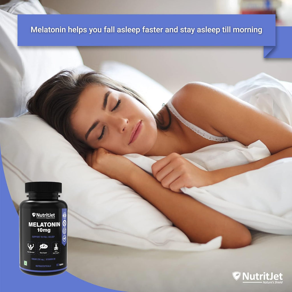 NutritJet Melatonin 10mg Sleeping Aid Pills, Sleep Supplement For Stress Free Sleep & Calm Relax - 60 Vegetarian Tablets