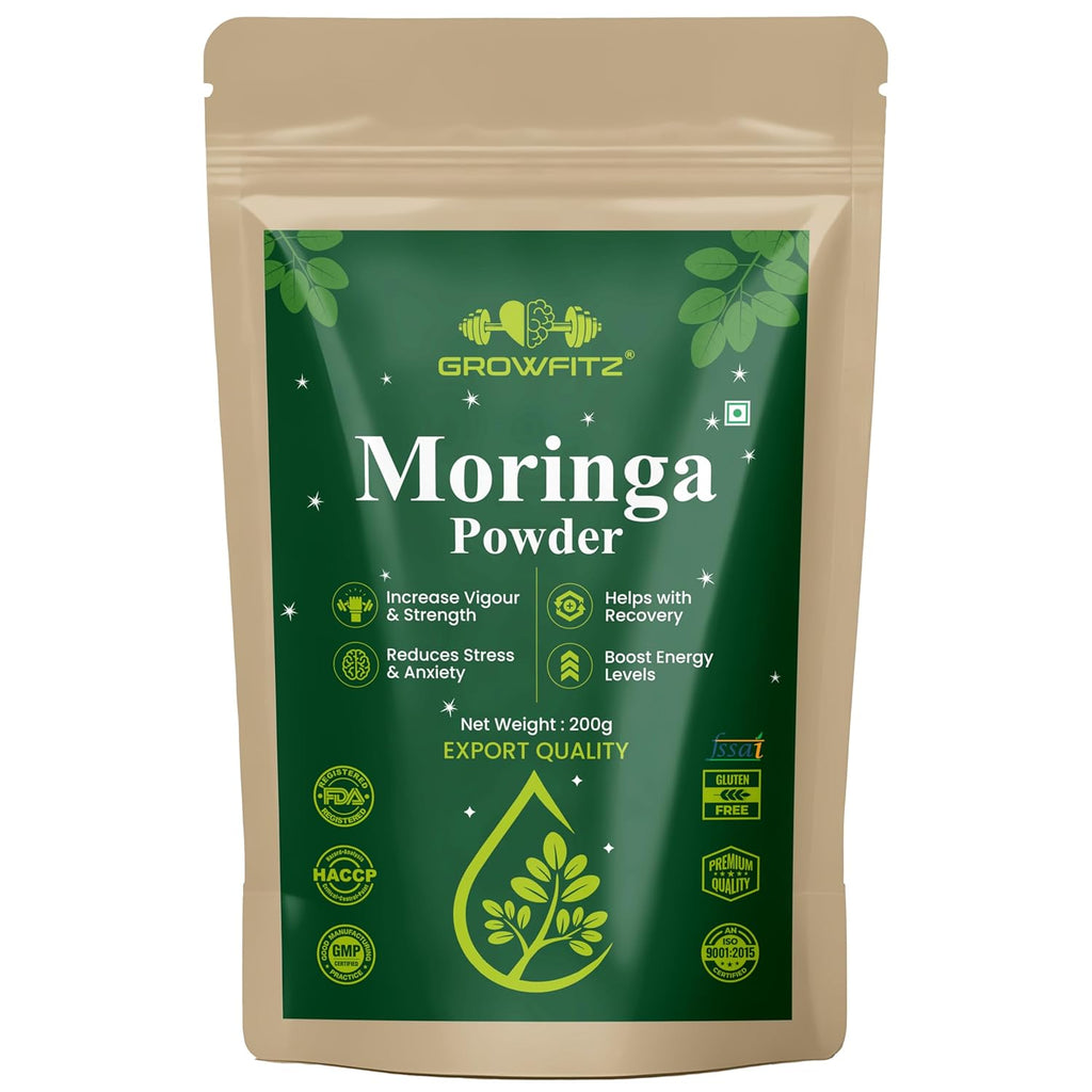 Growfitz 100% Organic Moringa Powder 200g | Healthy Superfood For Weight Loss, Naturally Boost Energy Levels, Multivitamins, Digestion, Stamina, Skincare | Rich in Nutrients (Pack of 1)