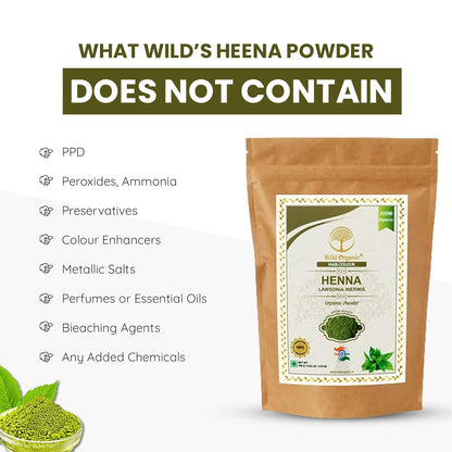Wild Organic 100% Natural & Pure Herbal Henna Powder - 100 gms