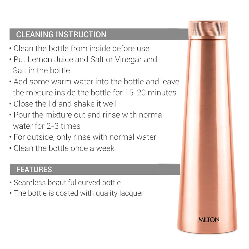 MILTON Copper Delight 1000 Bottle, Lacquer Coating, Curved bottle,100% Pure Copper, BPA Free, Leak Proof, Office Bottle, Boosts Immunity, Supports Digestive & Liver Health, Ayurveda Inspired