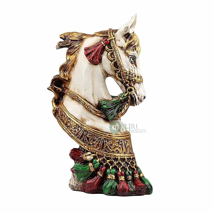 Indicast Resin 15" Inch Handmade Decorated Horse Bust Statue Animal Figurines Gifts Antique Design | White
