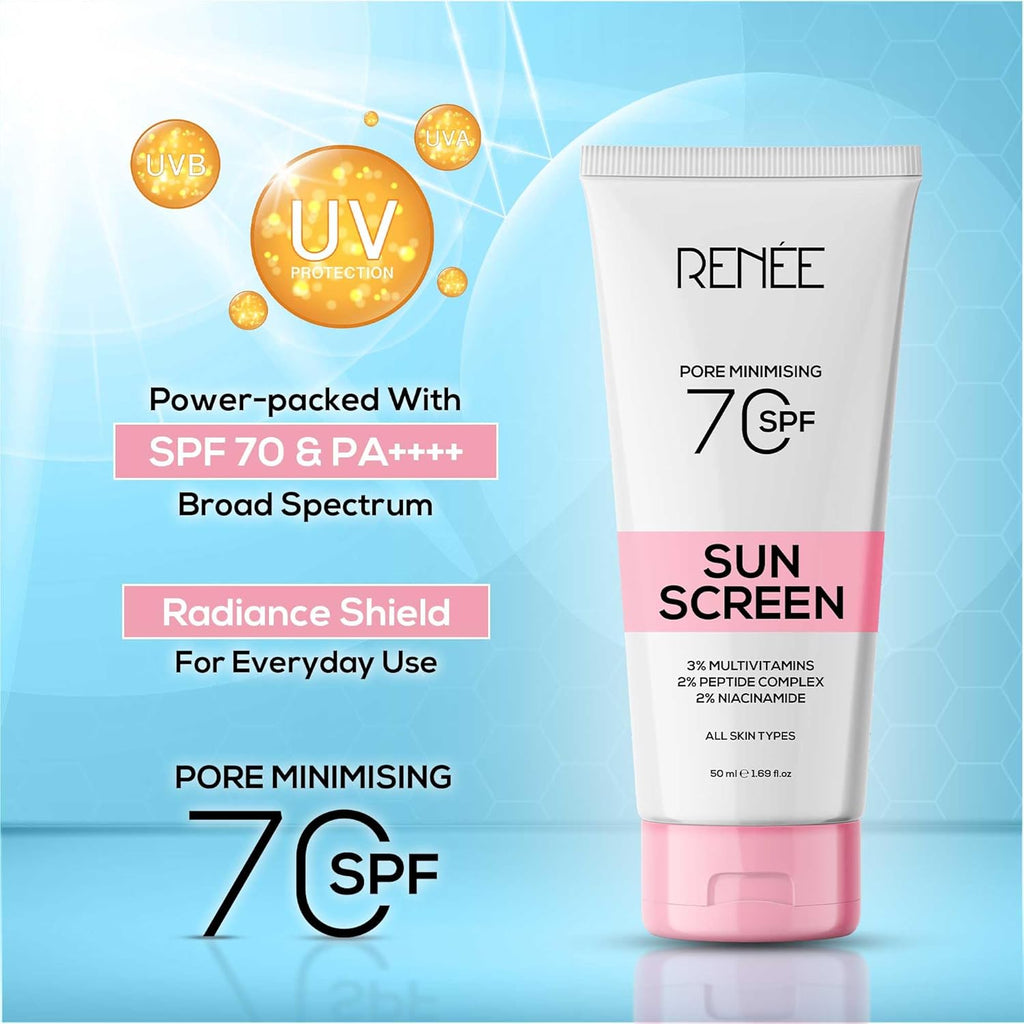 RENEE Pore Minimizing Sunscreen SPF 70 With 2% Niacinamide, 2% Peptide & 3% Multivitamins, 50Ml
