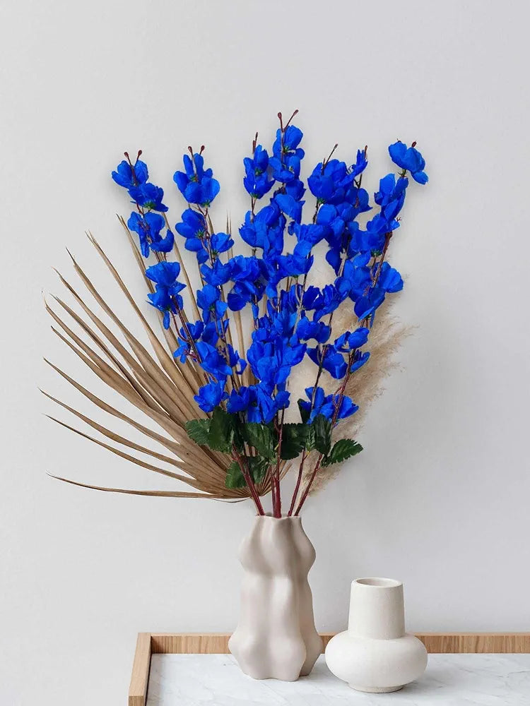 Artificial Flowers Bunch Cherry Blossom Ideal for vase Without vase Blue 55 cm Height Fabric