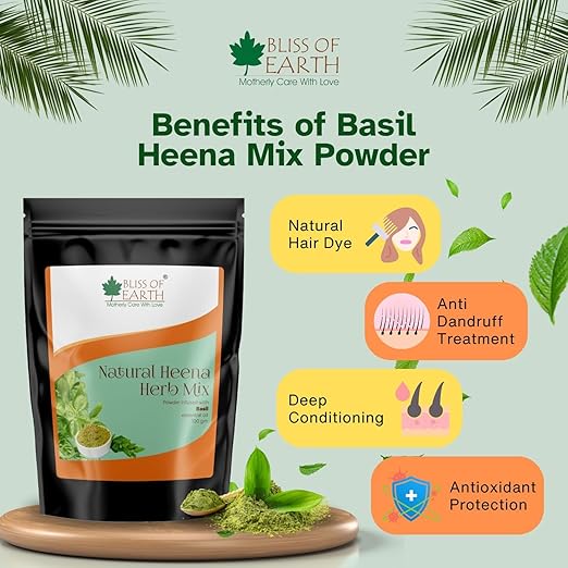 Bliss of Earth Natural Heena Herb Mix For Hair Basil Blended Color - 100 gms