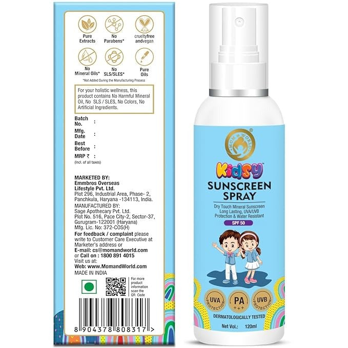 Mom & World Mineral Based Kids Sunscreen Spray SPF 50 - 120 ml