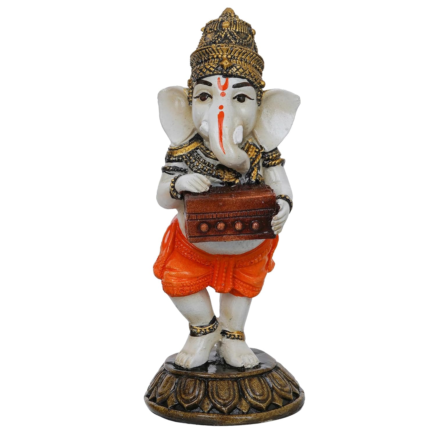 Ecraftindia Handcrafted Polyresin Lord Ganesha Idol Playing Harmonium Musical Instrument Statue Decorative Showpiece