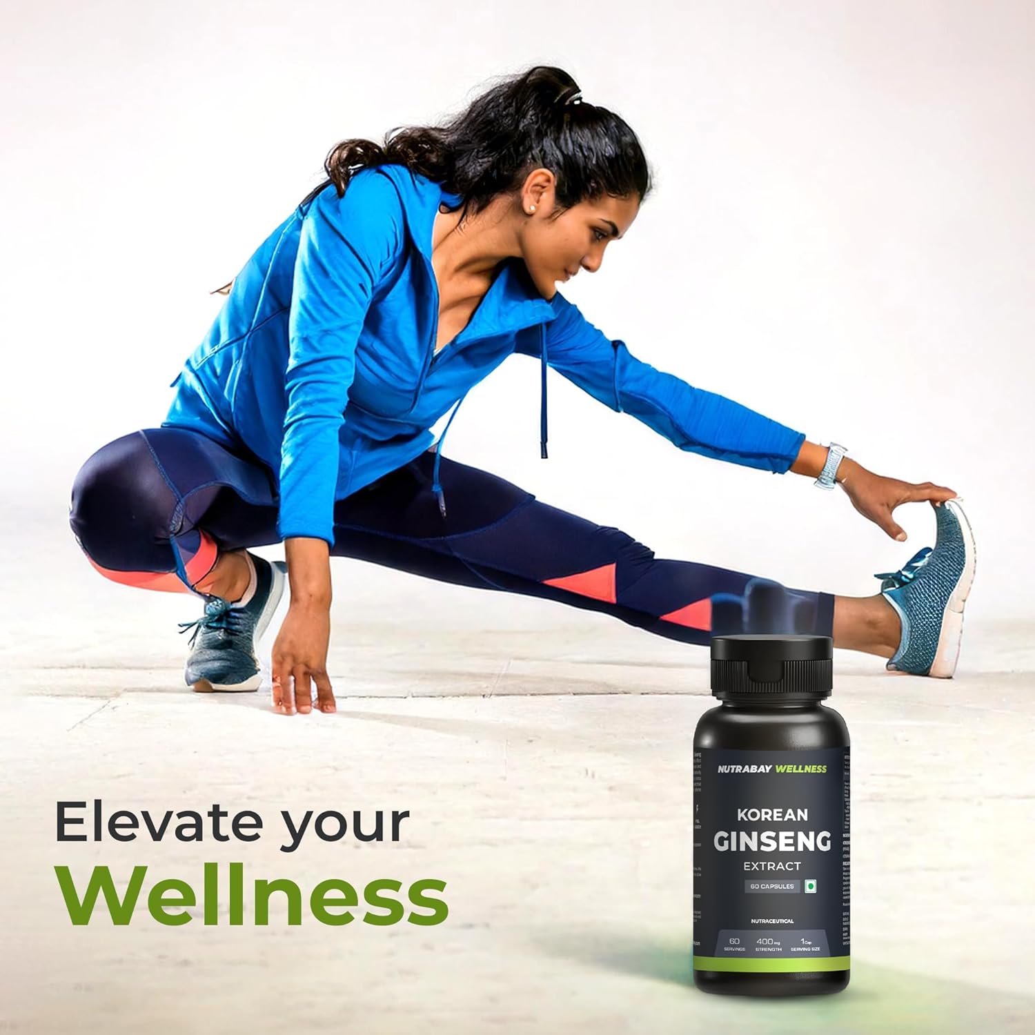 Nutrabay Wellness Korean Ginseng Extract (Panax Ginseng) - Support Vitality, Stamina, Energy, Mental Health & Performance - 400mg, 60 Veg Capsules