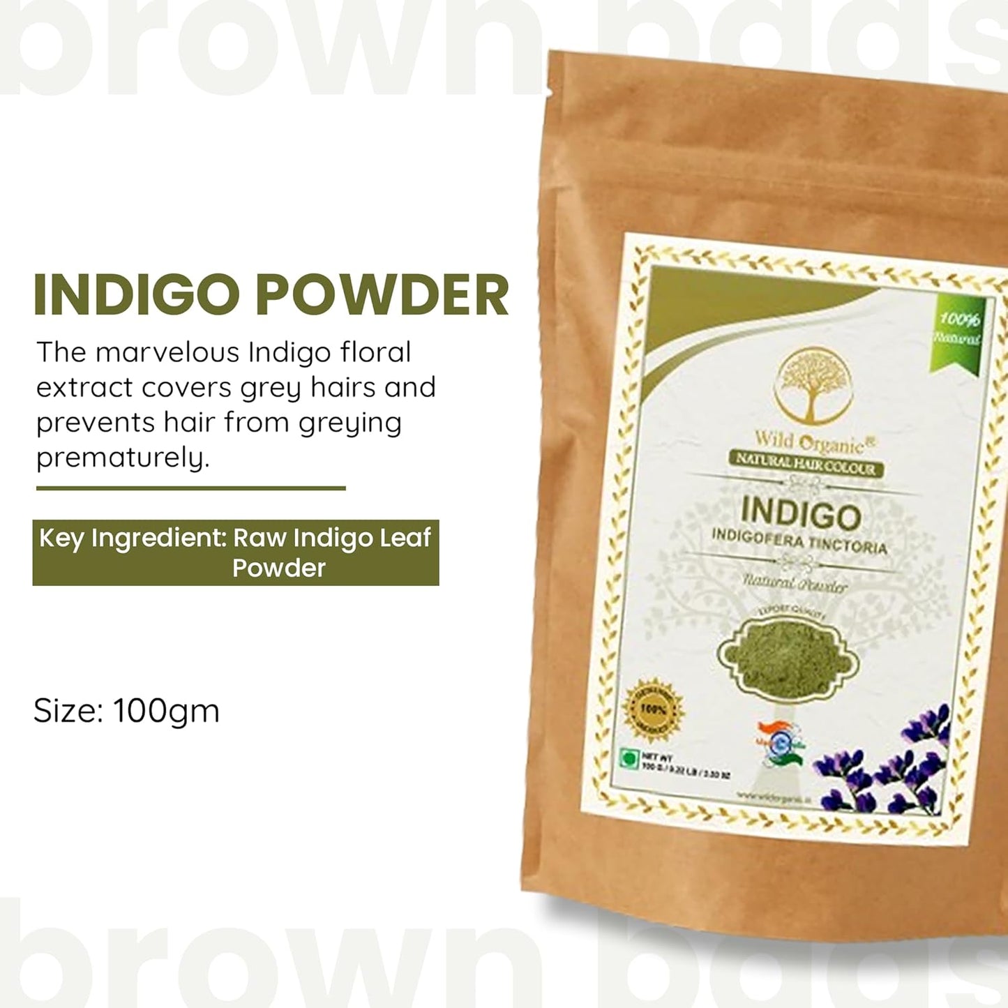 Wild Organic Indigo (Indigofera Tinctoria) Powder - 100 gms