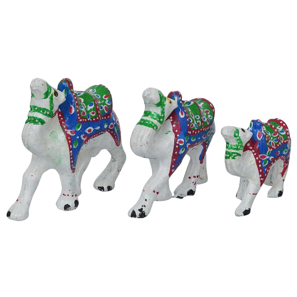 Ecraftindia Handcrafted Multicolor Set of 3 Camel Statues Animal Figurines Decorative Showpieces