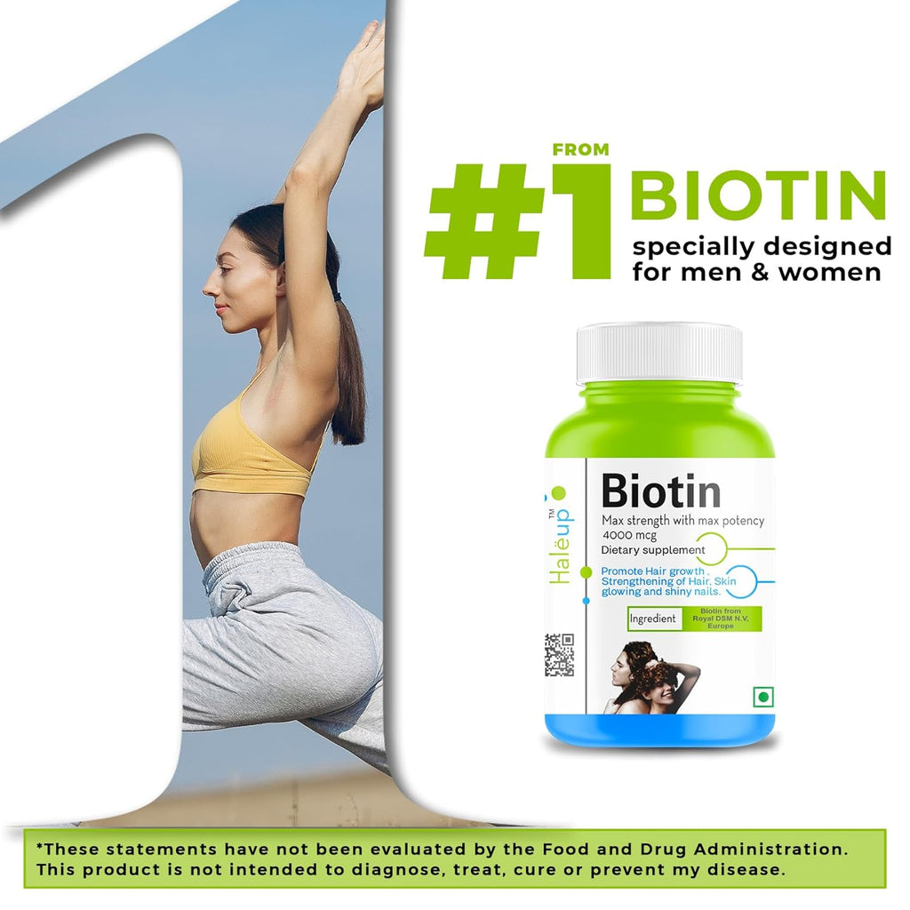 Haleup Biotin caps, Royal DSM, Switzerland – For Strong Hair & Healthy Skin –60 caps || Hair || Skin || Nails (1 Packs X 60 capsules)