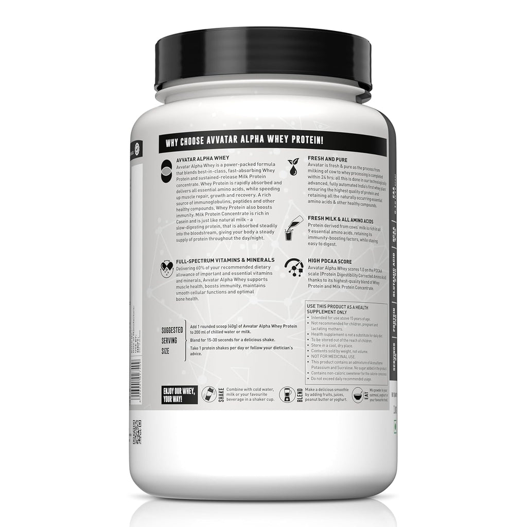 avvatar ALPHA WHEY PROTEIN | 1Kg | Mango Rush Flavour | 25g Protein | 25 Servings