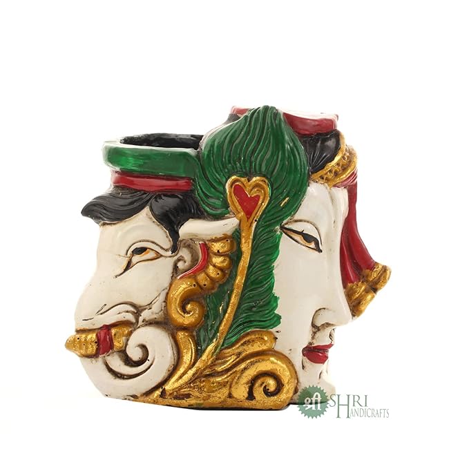 Indicast Resin 4" Inch Idol Ganesh and Krishna Pen Holder Tabletop Display Stand for Home & Office Desk Organizer