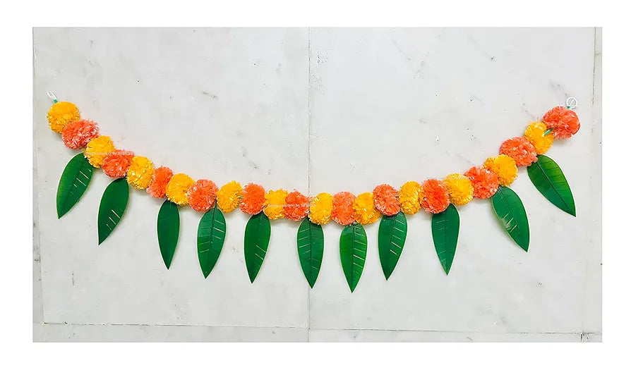 Artificial Marigold &Mango Leaves Simple Door-Window Toran Light and Dark Orange