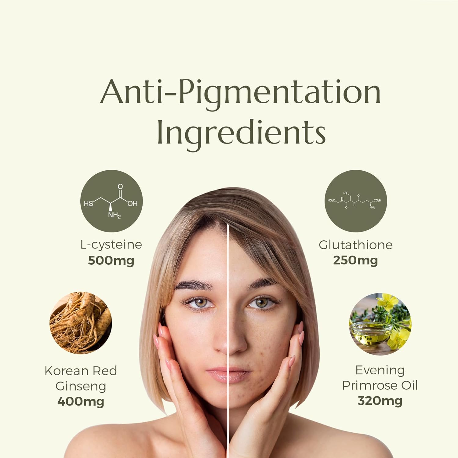 Bâ€™spoke Anti-Pigmentation | Daily Advanced Skin Support with L-Cysteine, Glutathione, Korean Red Ginseng & Primrose Oil | For Pigmentation, Dark Spots, Melanin Balance, Uneven Tone & Oxidative Stress | 60 Softgels | For Men & Women