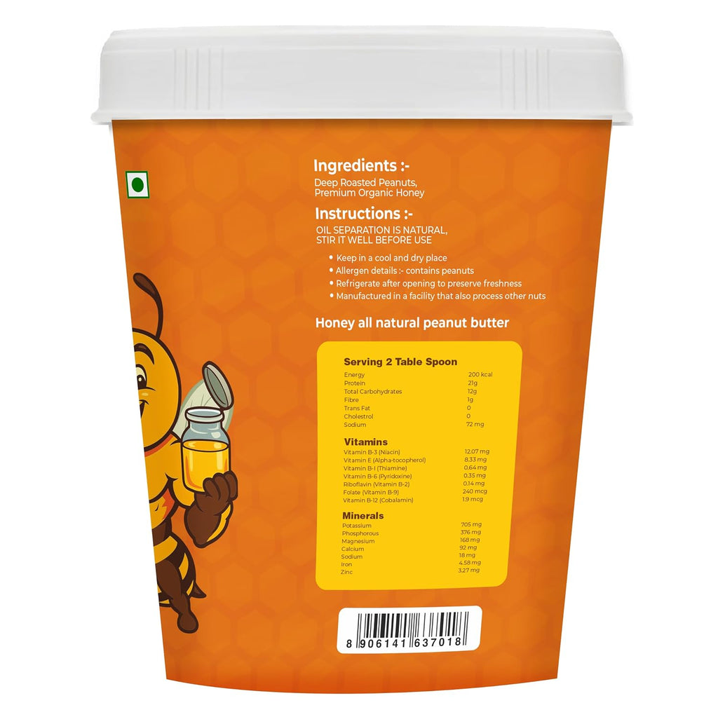 Growfitz Honey Peanut Butter 400g | 21g High Protein | Roasted Peanut With Added B-12 & Minerals for Brain & Heart Health, Zero Added Sugar | Tasty & Healthy Bread Spread (Pack of 1)