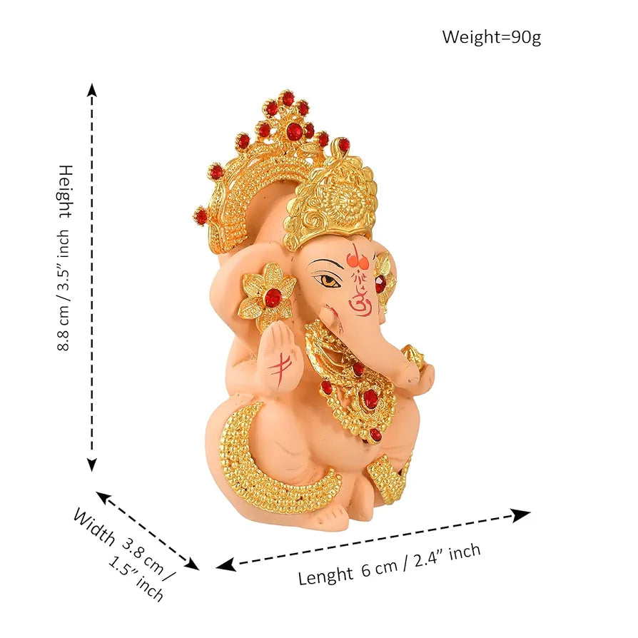 CraftVatika Ganesh Idol Murti Statue for Car Dashboard Ceramic Terracotta Gold Plated Ivory