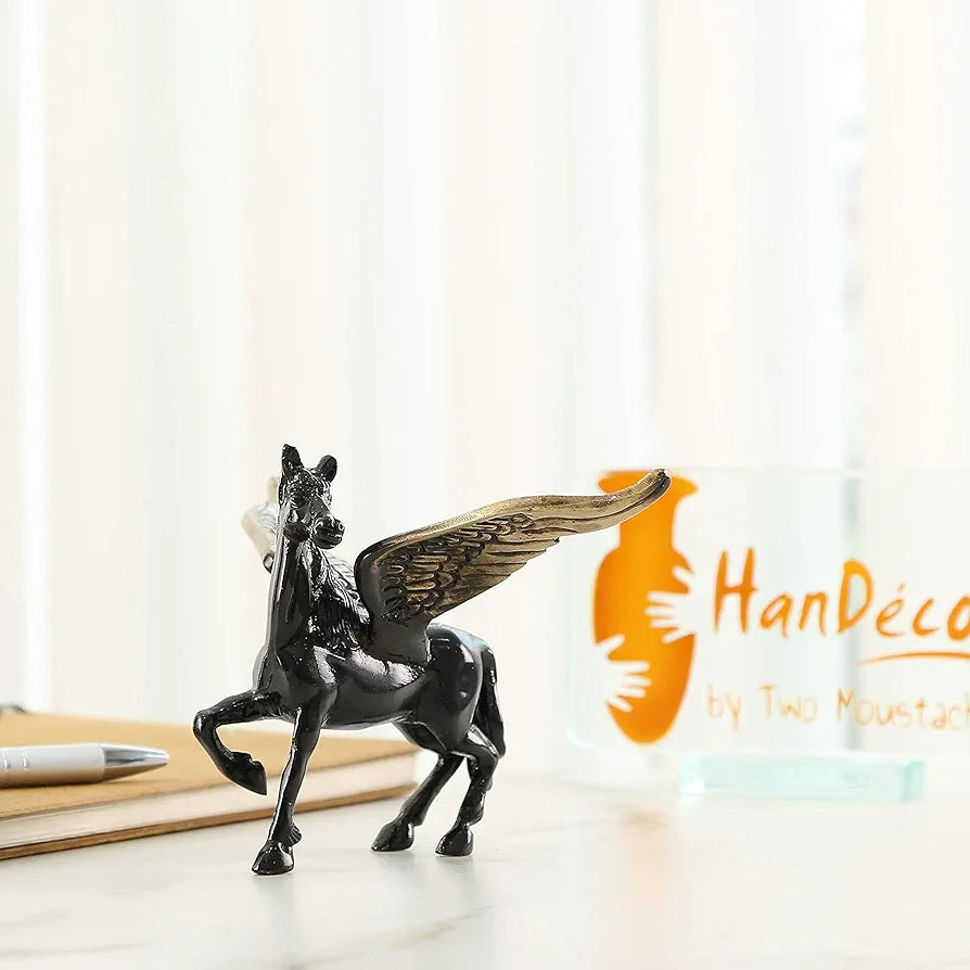 Two Moustaches Flying Angel Brass Horse Showpiece for Home Decor