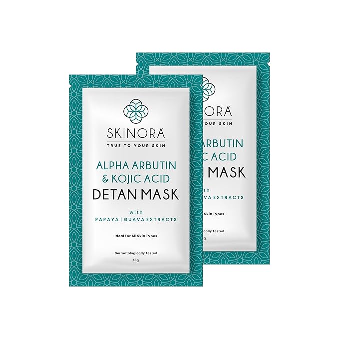 Skinora Alpha Arbutin & Kojic Acid Detan Mask | Tan Removal & Skin Brightening - 10 Gms Each | 6 Sachets