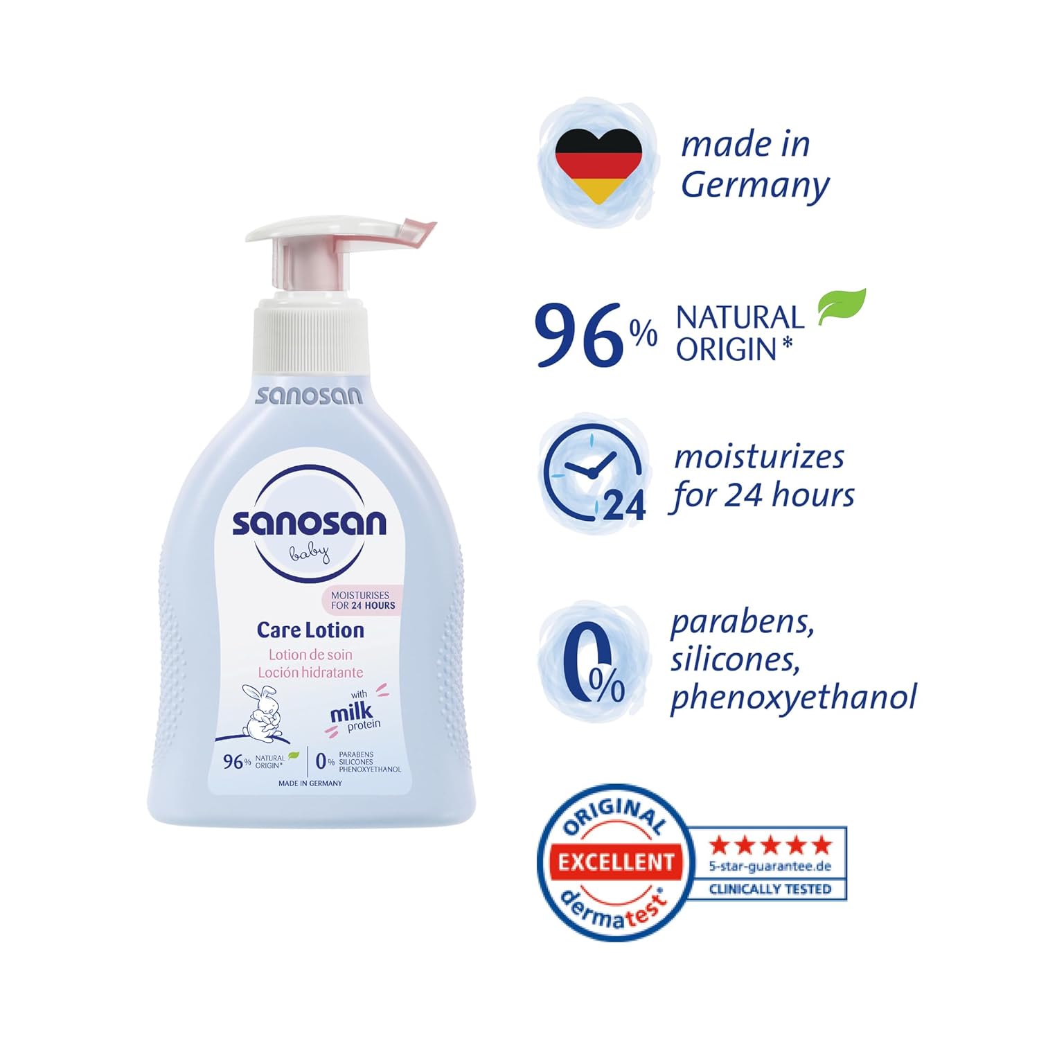 sanosan Baby Care Lotion| Suitable for baby’s delicate skin| with Moisturizes 24 hours parabens|paraffins| silicones & phenoxyethanol| Clinically Tested|200 ml