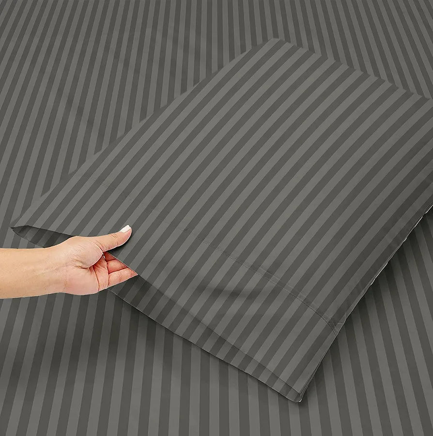 Homekart Premium Cotton 210Tc Elastic Fitted Bedsheets with 2 Pillow Covers Double Bed with Corner Elastic Grey