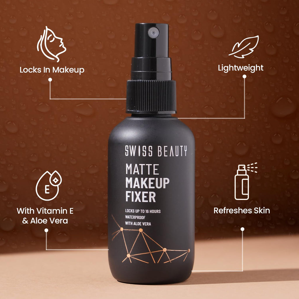 Swiss Beauty Matte Makeup Fixer | 16 Hours Matte Finish | With Vitamin E and Aloe Vera | Waterproof | 70ml