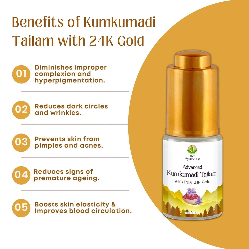 HIM Ayurveda 24K Gold Kumkumadi Tailam - 12 ml
