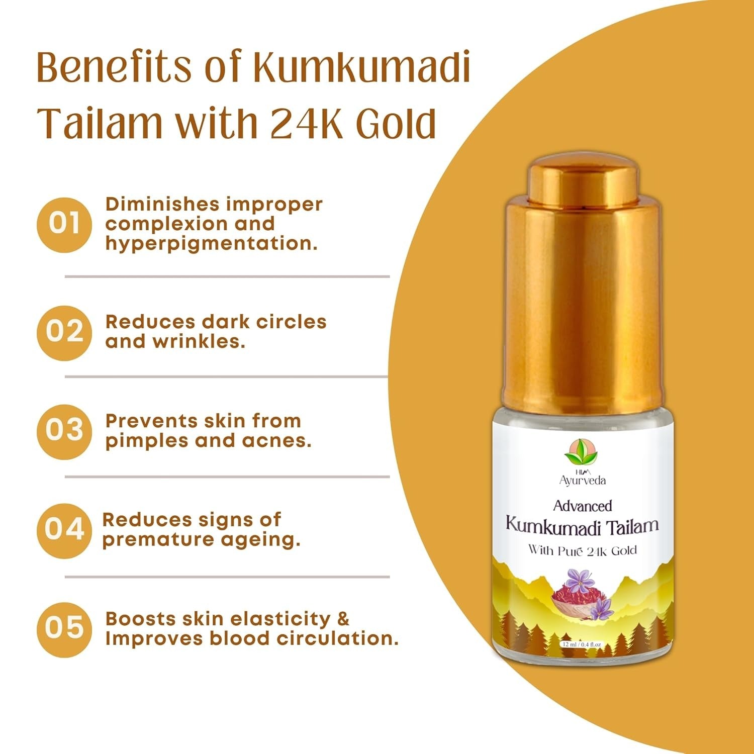 HIM Ayurveda 24K Gold Kumkumadi Tailam - 12 ml