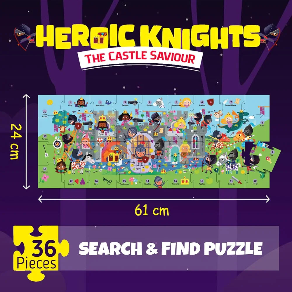 Playqid Learn to Count Numbers 1-20 Knights & Dragons Jigsaw Floor Puzzle for Kids Age 2-5 Years Fairytale Princess Castle Hidden Pictures