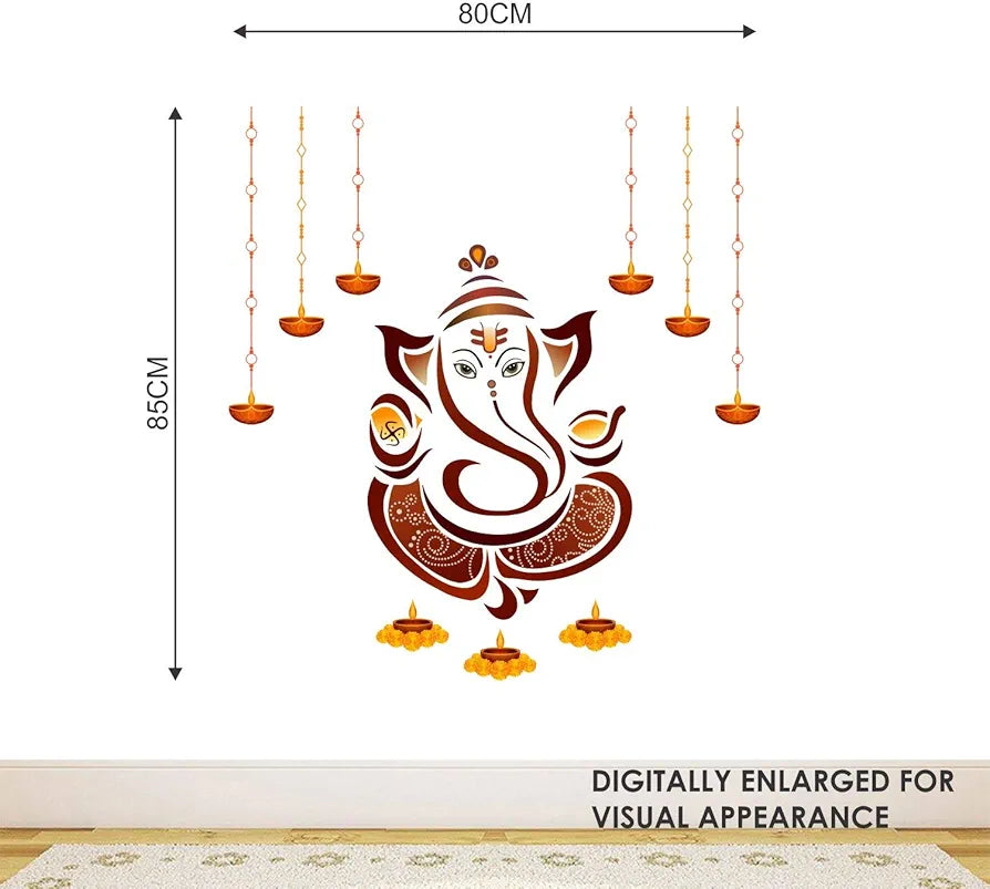 StickMe Shree Ganesh Wall Sticker Colourful Ganpati Bappa Mural Art Vinyl Decal -Self-Adhesive Medium - 80 x 85 cm