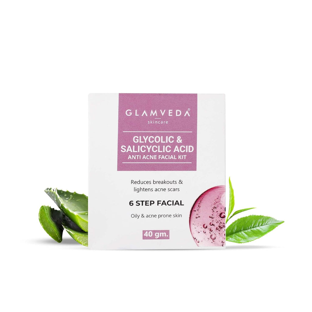 Glamveda Glycolic & 2% ww Salicylic Anti Acne Facial Kit | Pimple Care & Brightening Facial Kit For Women| No Paraben, SLS | 40gm