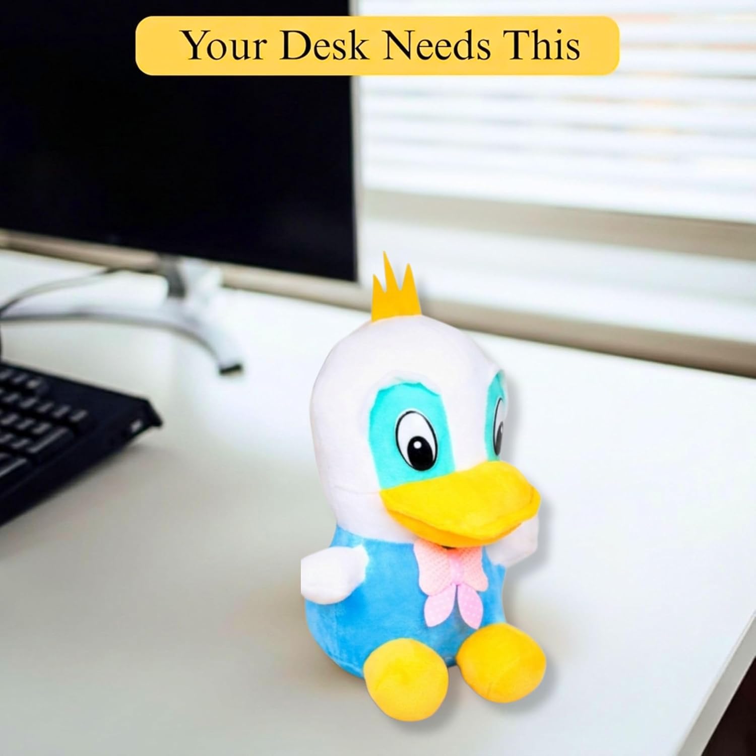 Tickles Cute Little Duck Soft Stuffed Plush Cartoon Character Toy for Kids Color Yellow & Blue 23 cm