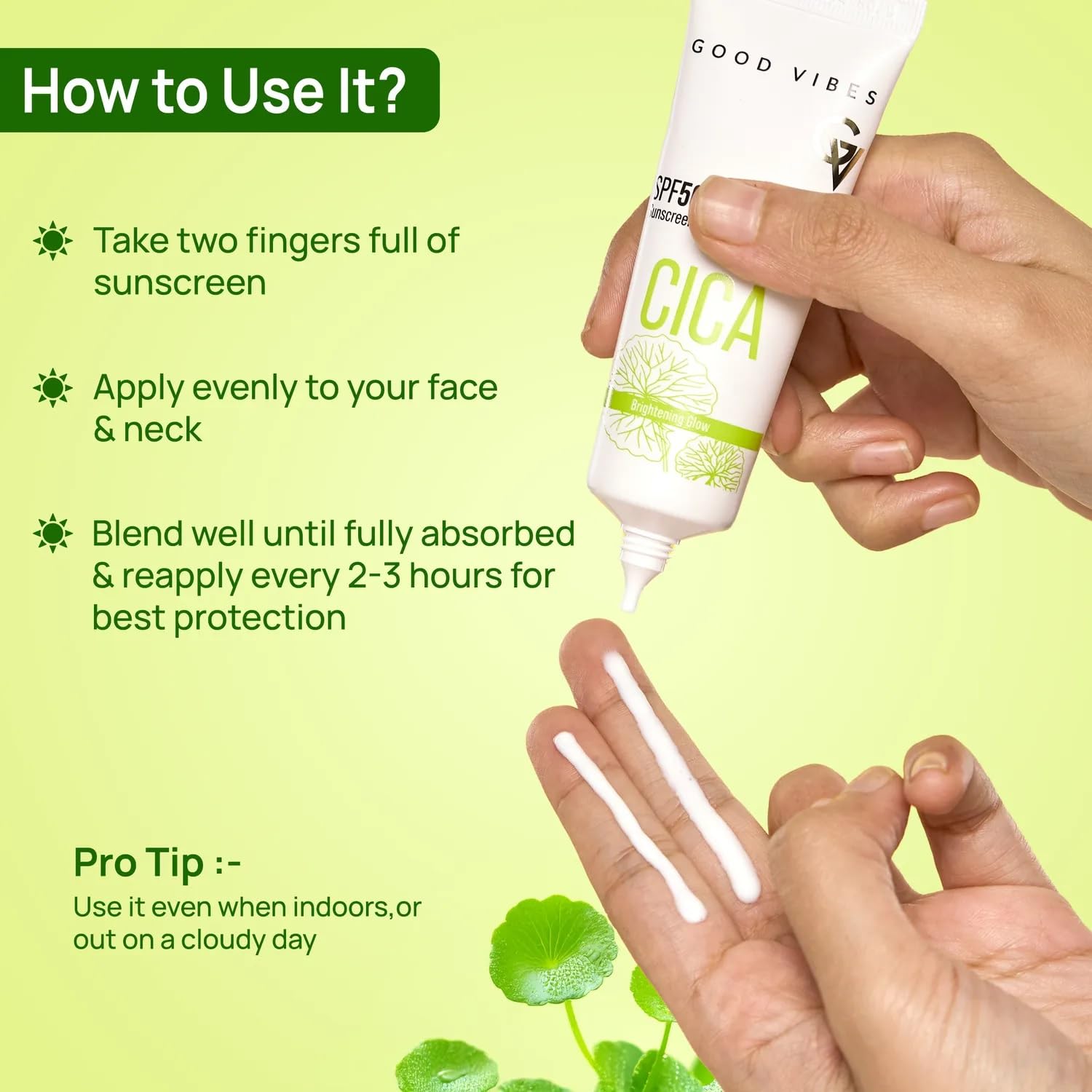 Good Vibes CICA Brightening Glow Sunscreen SPF 50 PA++++|Cica Extract, 3% Niacinamide, & Hyaluronic Acid|Brightening Sunscreen|Lightweight Aqua Gel|Non-Greasy|No White Cast|Fragrance-Free|Suitable for All Skin Types|Suitable for Oily Skin - 50 gm