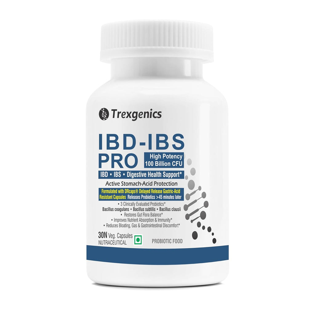 Trexgenics IBD-IBS PRO Digestive Health Delayed Release Gastric Protection Probiotics Bacillus coagulans, subtilis & clausii 100 Billion CFU (30 Veg Capsules)