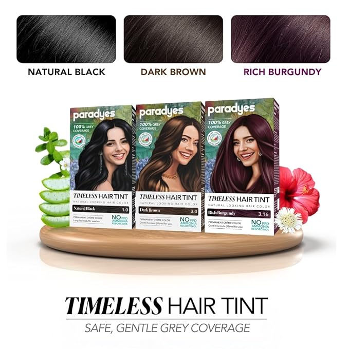 Paradyes Mini Natural Black Timeless Hair Tint, Permanent Creme Hair Color for Hair & Beard - 1.0 Natural Black | 60 Gms