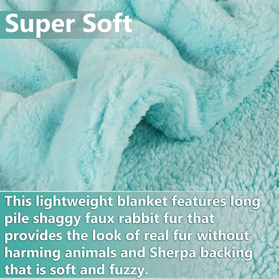 Homekart Faux Rabbit Fur with Sherpa Luxurious Soft Reversible Blanket for Single Size Bed 500GSM Blanket Color- Aqua