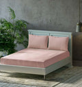 Trance Home Linen Premium 300 TC Pure 100% Cotton Queen Fitted Bedsheet with 2 Pillow Covers Colour Blush
