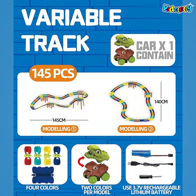 Kidology Dinosaur Car Race Tracks Toy for Kids Color-Variable Race Track Toy 145 pc