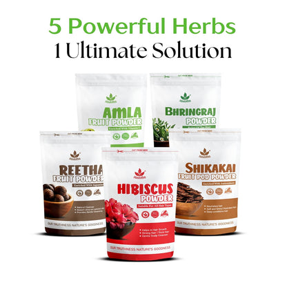 Havintha Amla, Reetha, Shikakai, Bhriangraj and Hibiscus powder for Hair care Each - 50 gms Combo Pack of 5
