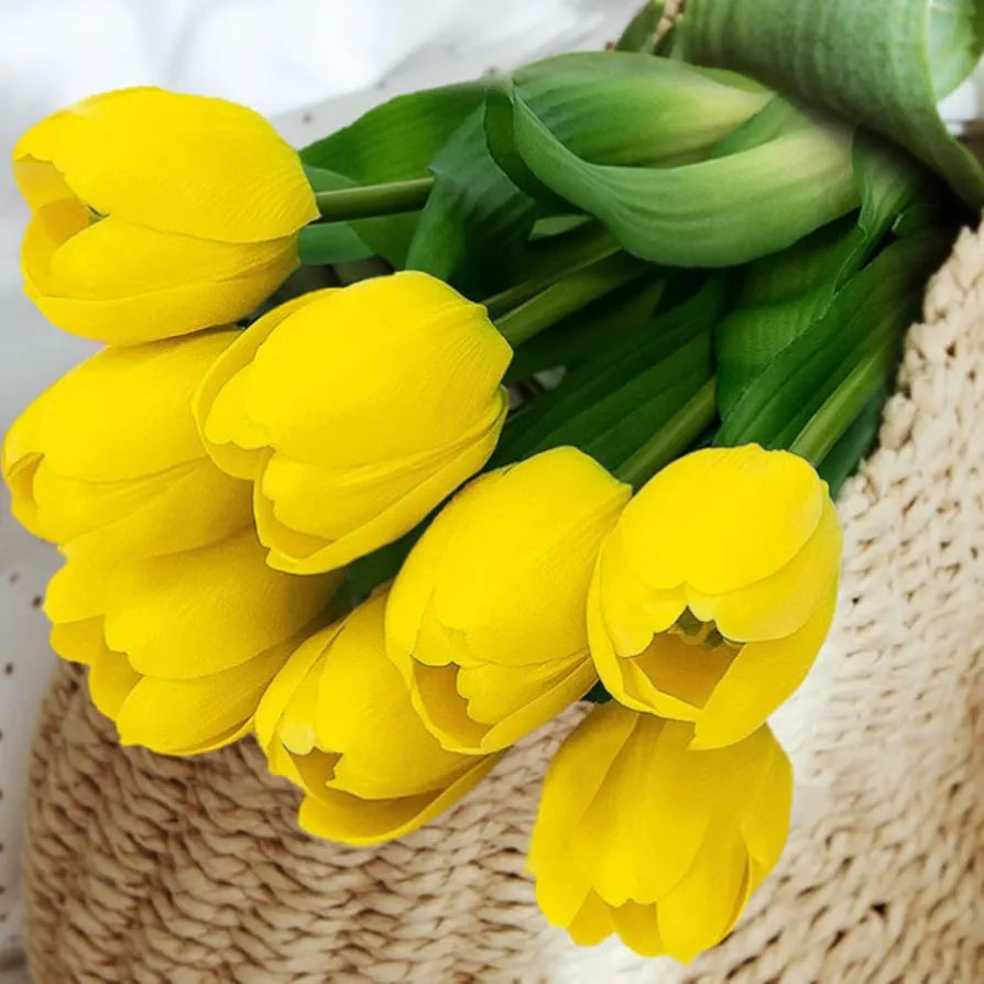 5 Pcs Artificial Tulip Lily Flowers for Vase Home Daisy Yellow Fabric Vase Not Included