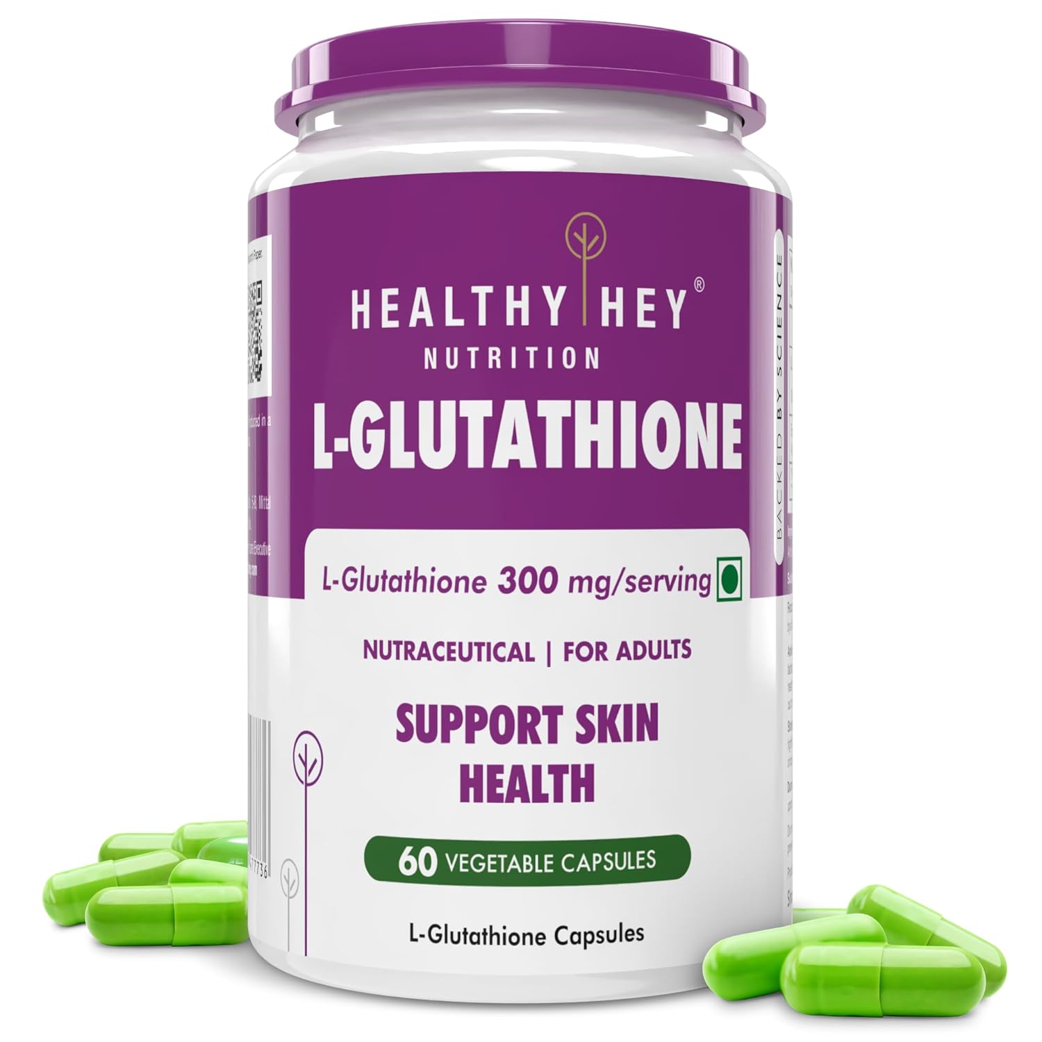 HealthyHey Nutrition Glutathione - Support Skin Health - 100% Vegetarian Source - 300mg - 60 Veg Capsules