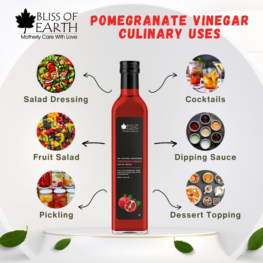 Bliss of Earth Raw Pomegranate Vinegar With Mother, Unfiltered Anar Ka Sirka For Cooking, Healhty Digestion & Metabolism, 500ml