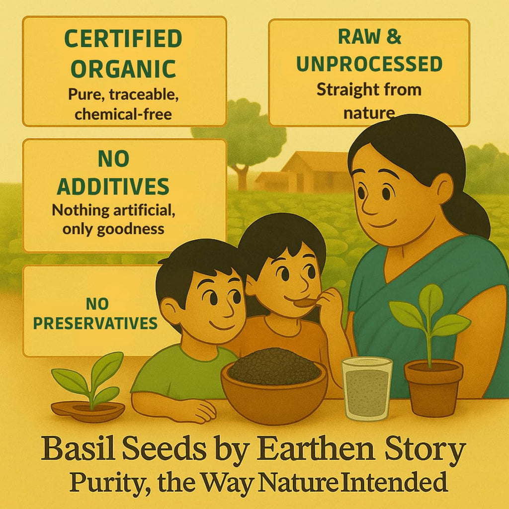 Earthen Story Organic Sabja Seeds 250g | Raw Basil Seeds | Rich in Omega-3, Fiber & Plant Protein | Gluten-Free Superfood for Digestion & Hydration