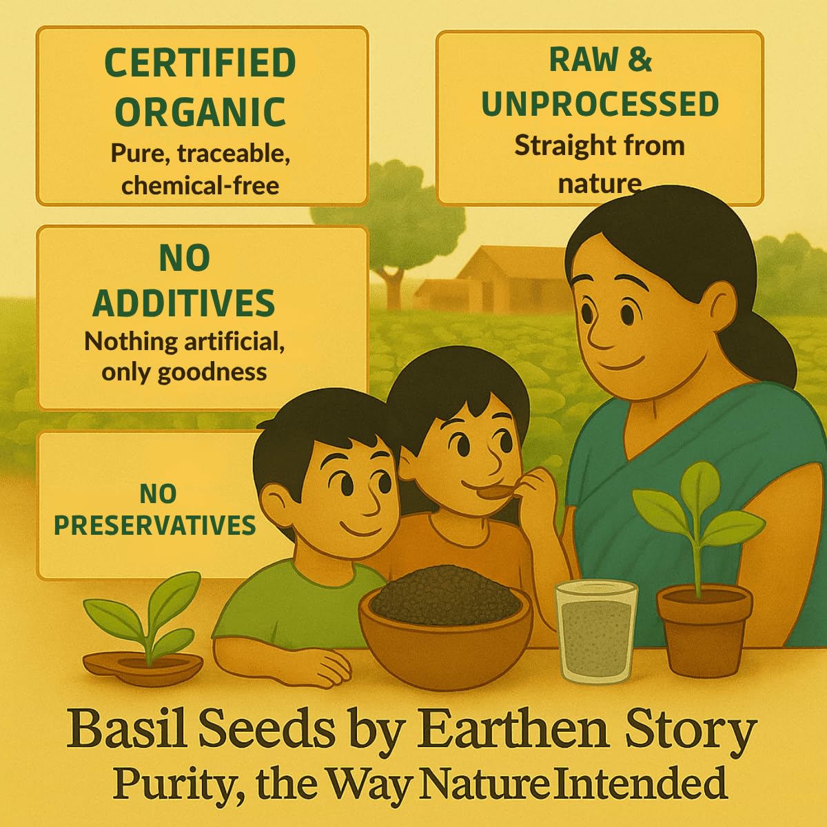 Earthen Story Organic Sabja Seeds 250g | Raw Basil Seeds | Rich in Omega-3, Fiber & Plant Protein | Gluten-Free Superfood for Digestion & Hydration
