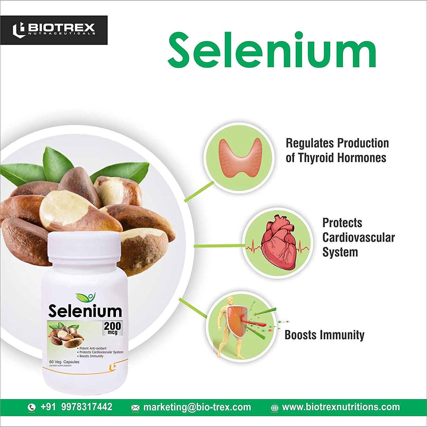 Biotrex Nutraceuticals Selenium 200 (mcg) for Immune System, Thyroid, Prostate and Heart Health | 60 Vegetarian Capsules