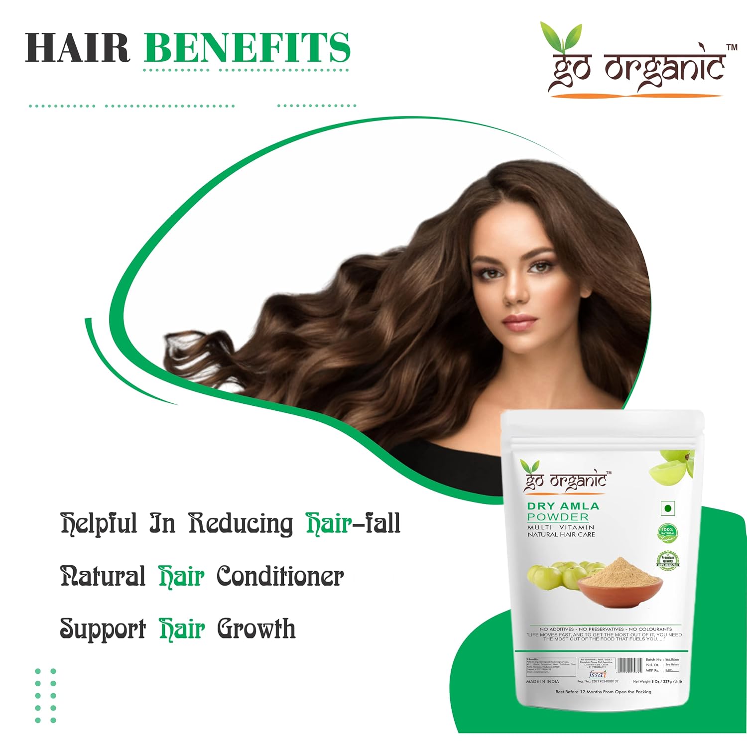 Go Organic Dry amla powder To Grow Long, Strong Hair (250 Grm)