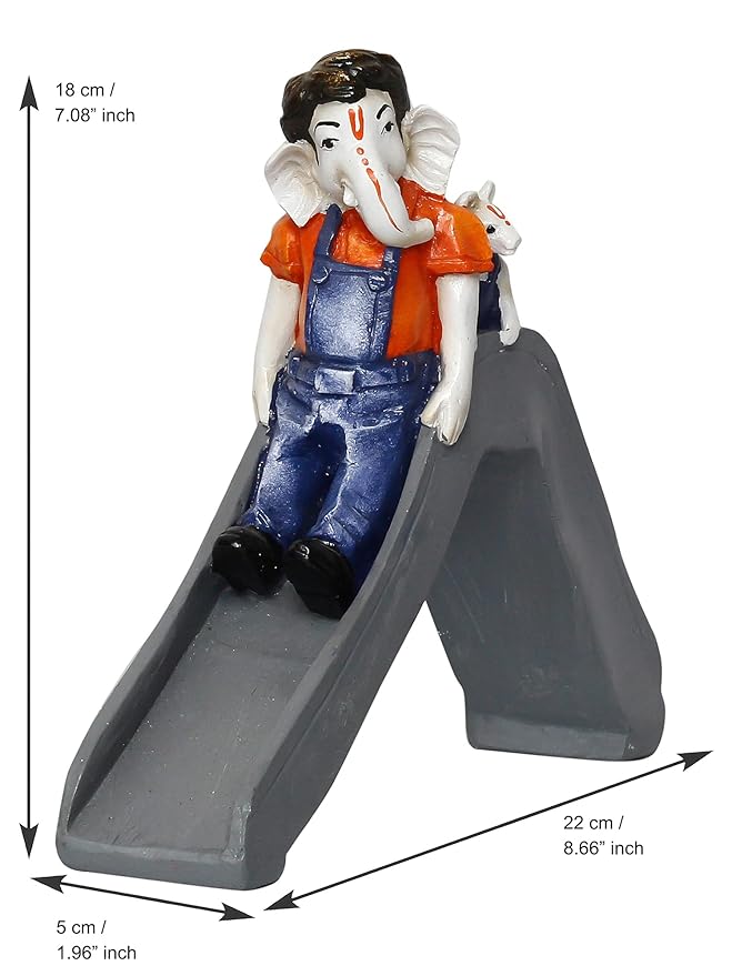 Ecraftindia Handcrafted Polyresin Lord Ganesha Idol Enjoying Slide With Mushak Decorative Showpiece