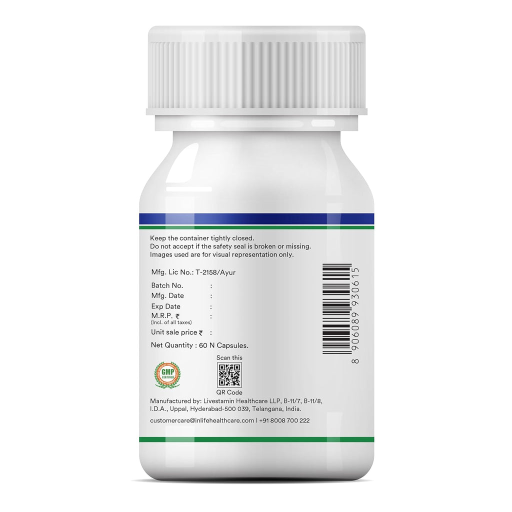 INLIFE Immunity Plus Supplement Natural Vitamin C (Amla) Guduchi Ashwagandha Marica Licorice Ayurvedic Herbal Formula - 60 Vegetarian Capsules