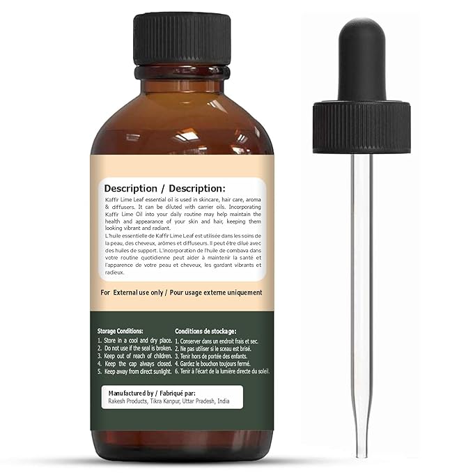 Organic Zing Kaffir Lime Leaf (Citrus Hystrix) Oil | Essential Oil for Skincare, Hair Care, Aroma and Diffusers - 30 Ml