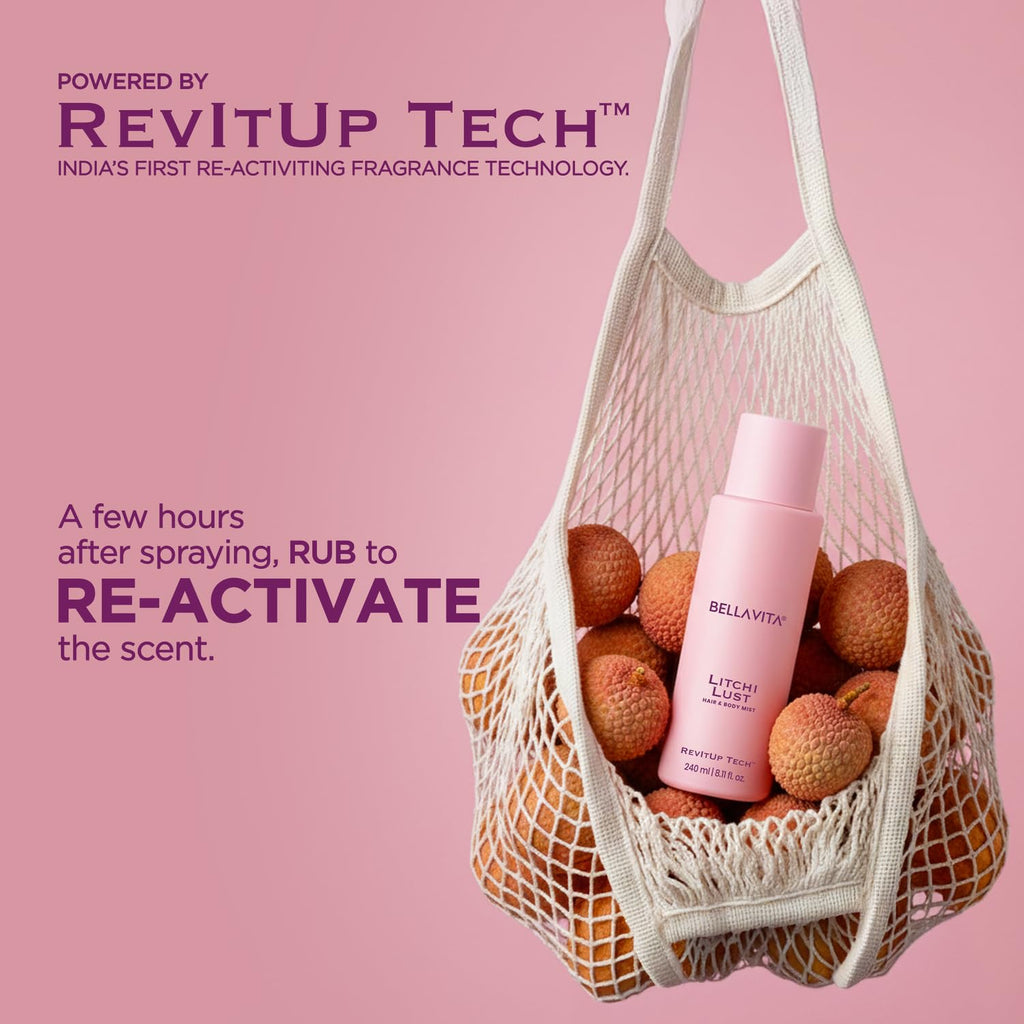 Bellavita Litchi Lust | 2 in 1 Hair and Body Mist | 240ml | Long Lasting Premium Body Mist for Woman, Girl | Water based formulation