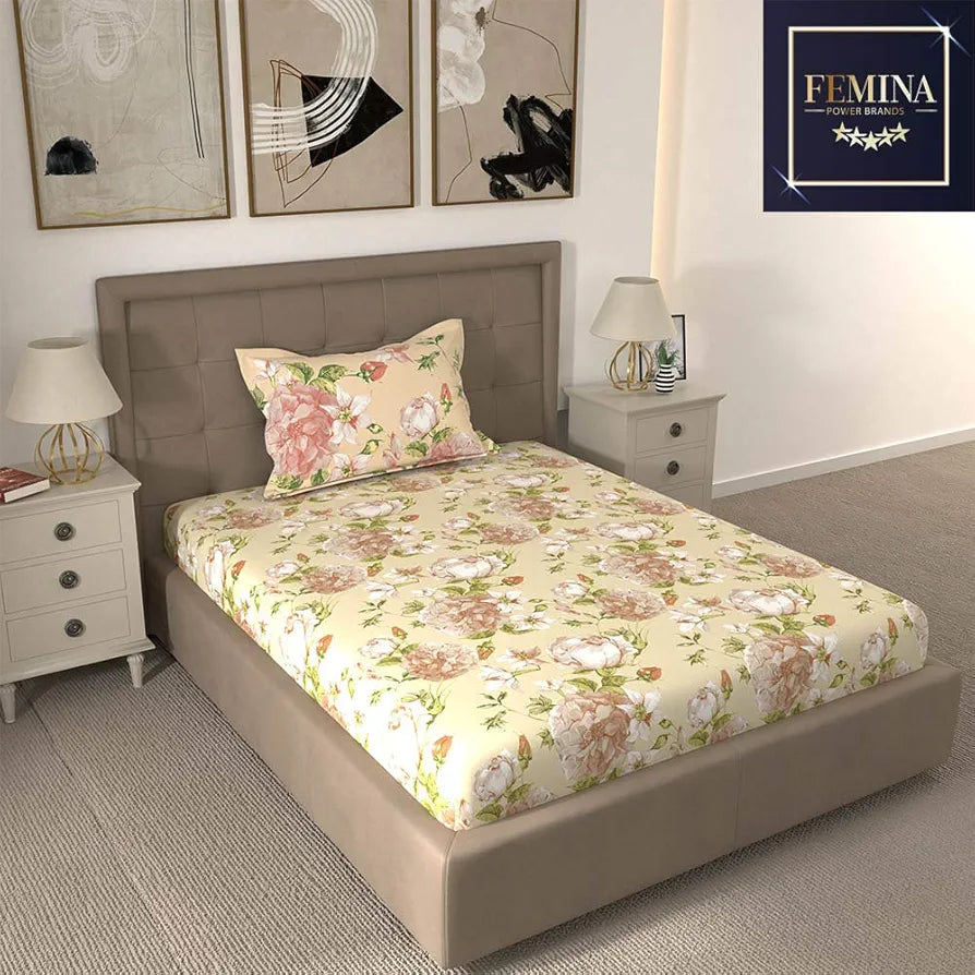 Layers Tuscany Repeat Cotton 104 TC Single Bedsheet Set Green